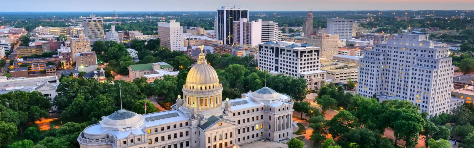 Jackson, Mississippi, USA skyline over the Capitol Building. Find Mississippi insurance.