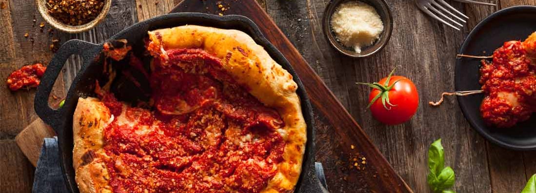 Deep Dish Skillet Chicago Pizza with Mozzarella