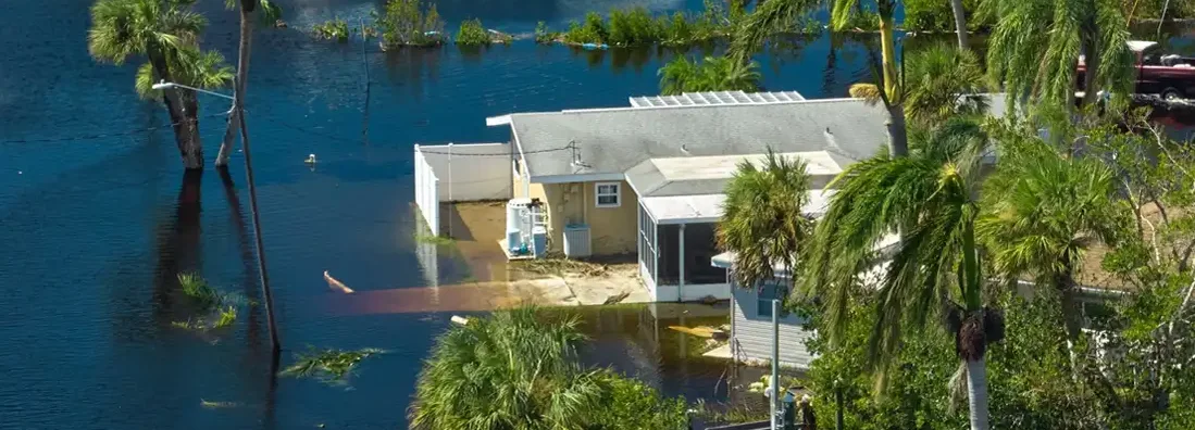 Surrounded by hurricane Ian rainfall flood waters homes in Florida residential area. What is a flood zone?