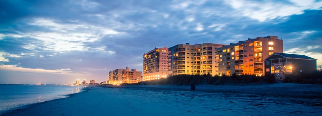 Clouds at dusk over Myrtle Beach South Carolina. Find South Carolina Renters Insurance.