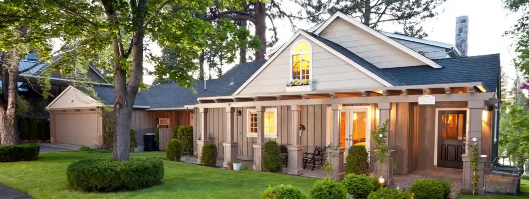 Twilight exterior of home. Clayton, Missouri Homeowners Insurance. 