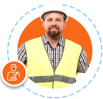 Injured person icon. Man with a safety vest smiling. 