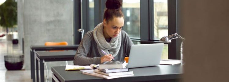 young woman doing research