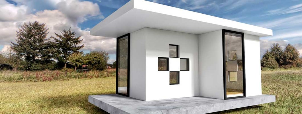 Modern White Tiny House Exterior. Find Tiny house insurance.