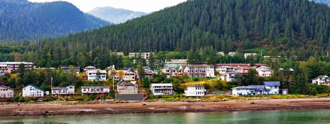 Residential homes located along the coast in Juneau, Alaska. Find Juneau Alaska Homeowners Insurance.