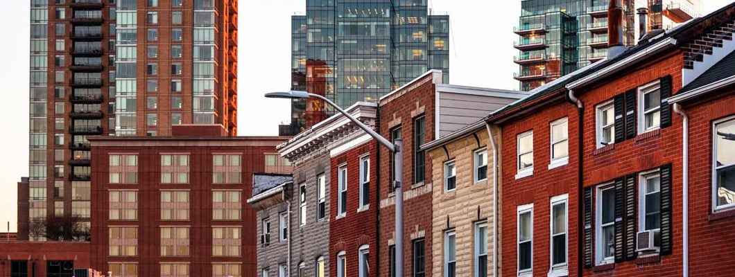 Apartment buildings in Baltimore, Maryland. Find Maryland renters insurance.