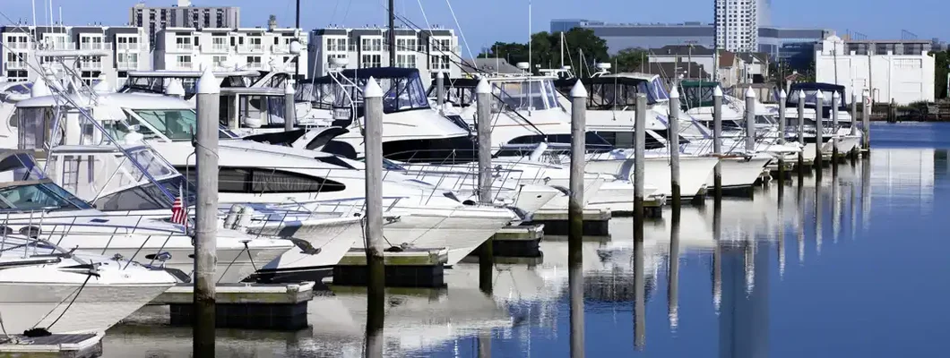 Sport Fishing Boats and Yachts in a Marina in Atlantic City, New Jersey. Find New Jersey Boat Insurance.