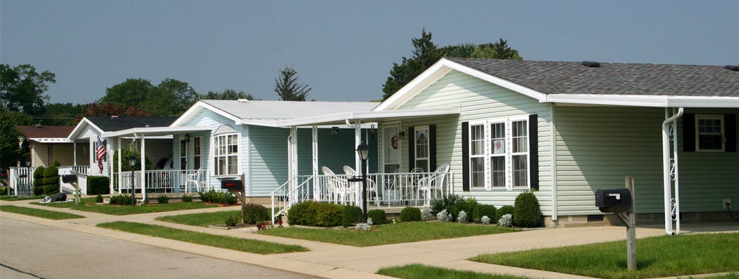 A street view in a prefabricated home development