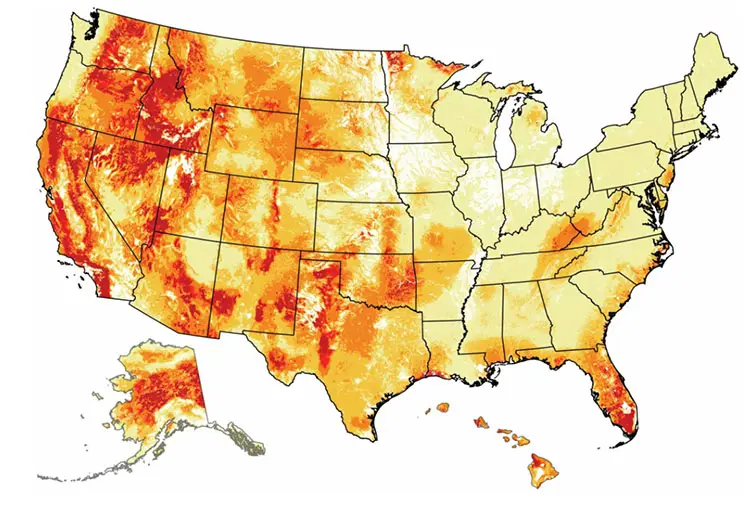 US Map. Wildfire risk by state.