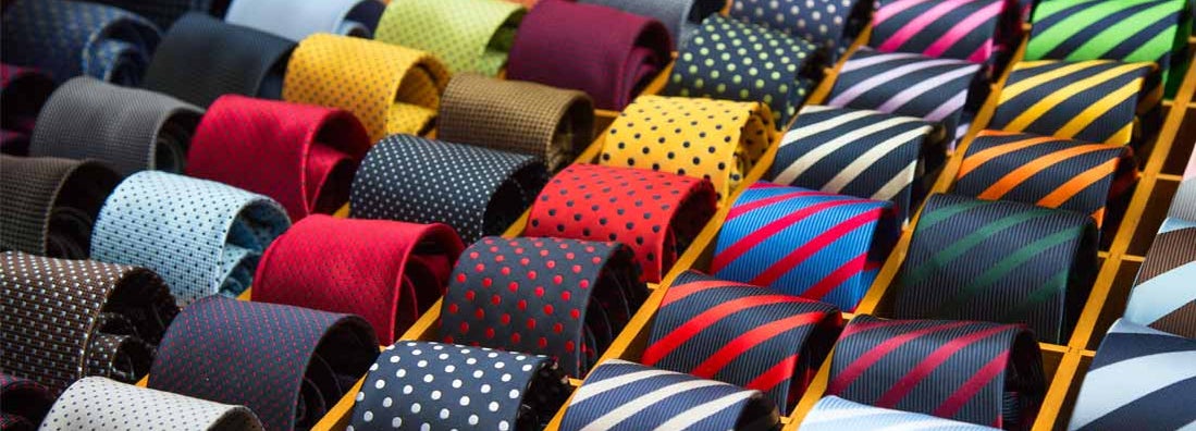Colorful tie collection in the men's tie shop