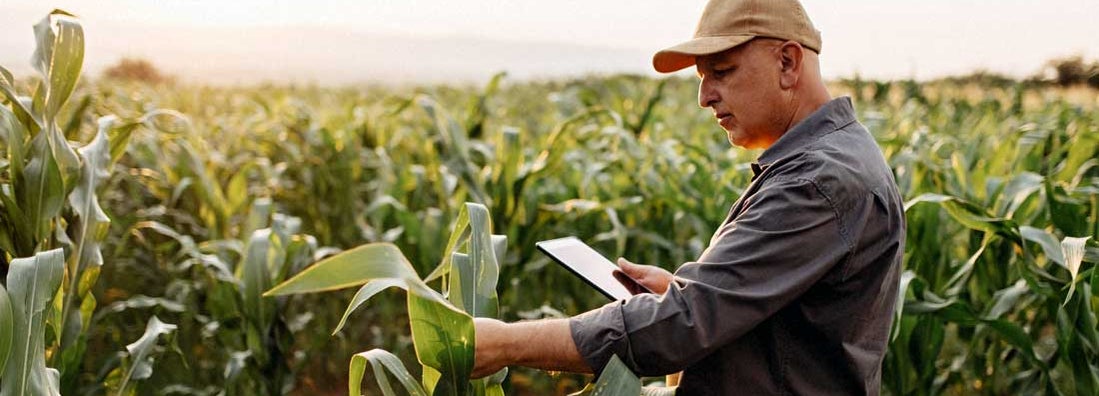 Farmer oversees his crop. Find the Best Farm and Ranch Insurance Companies.