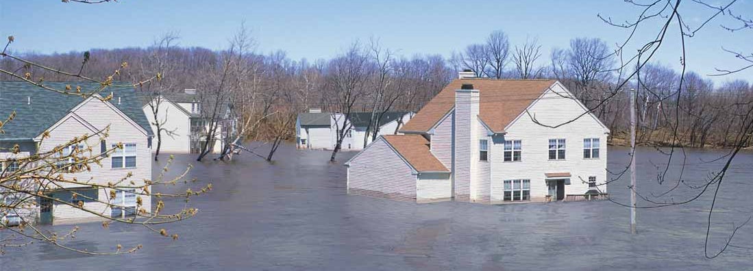 Houses in floodwaters