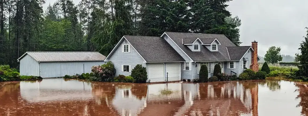 House exterior with flooded yard. Find South Carolina Flood Insurance.