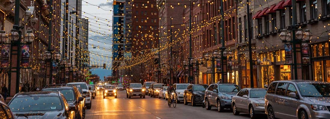 Cars parked on Larimer street in Denver. Find Denver, Colorado car insurance.