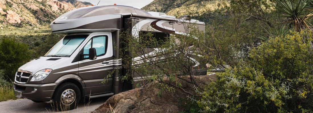 RV in campground in Arizona. Find Arizona RV Insurance. 