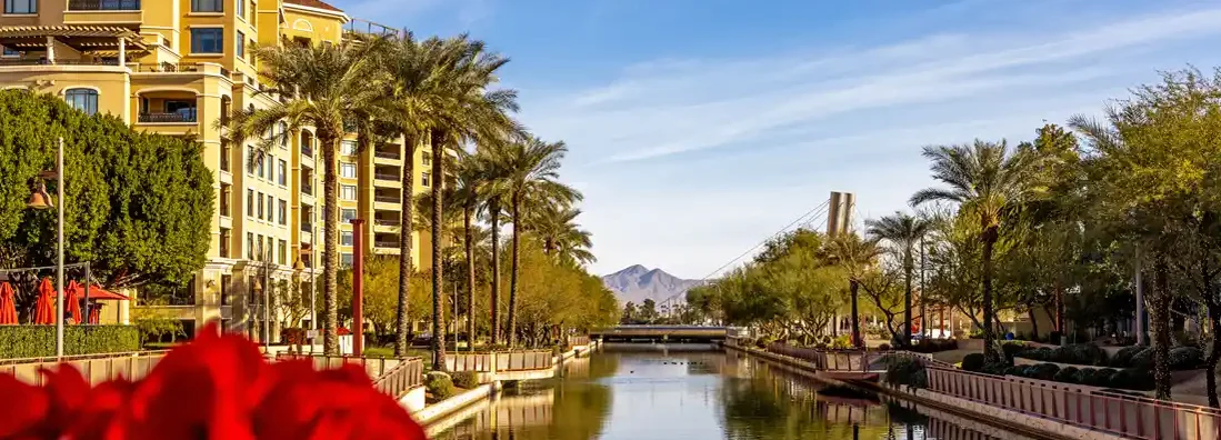 Canal running through district of Old Town Scottsdale, Arizona.  Find Scottsdale, Arizona renters insurance.