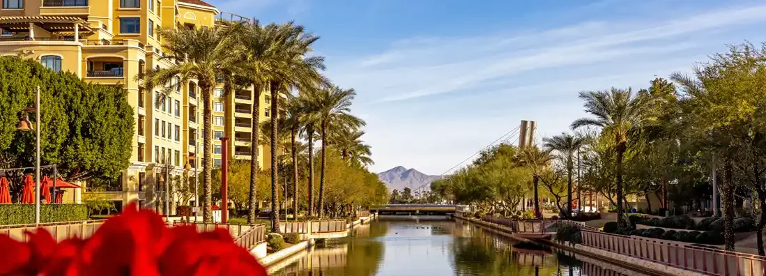 Canal running through district of Old Town Scottsdale, Arizona. Find Scottsdale, Arizona renters insurance.