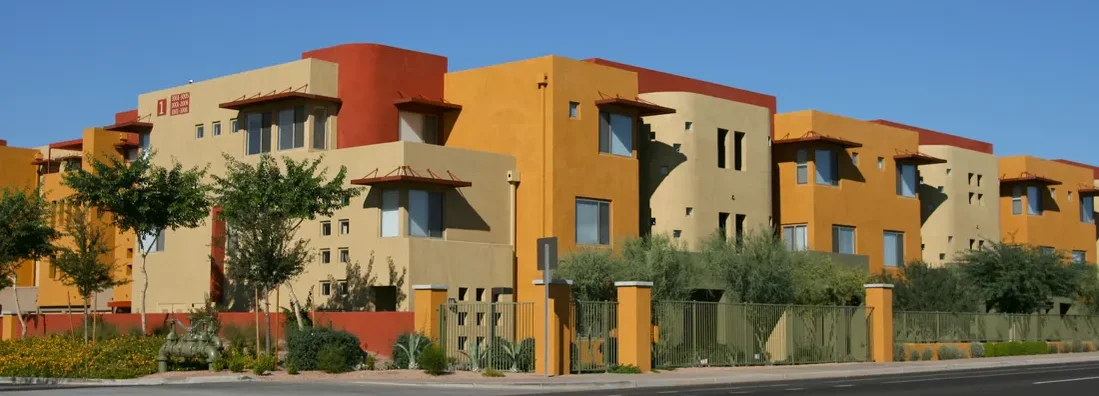 Vibrantly colored luxury apartments in north Scottsdale, Arizona. Find Arizona landlord insurance.