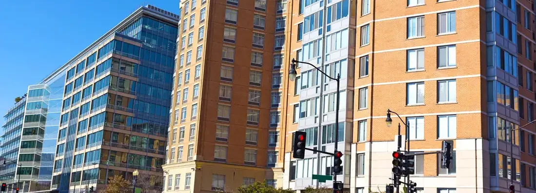 Modern condominium buildings in downtown of Washington DC. Find Washington DC condo insurance.