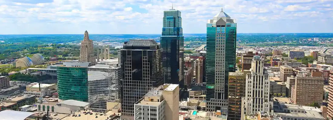 Kansas City Missouri Skyline view from City Hall. Find Missouri Renters Insurance.