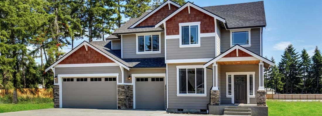 Craftsman American house with garage and concrete floor porch. Find Denver Colorado homeowners insurance.