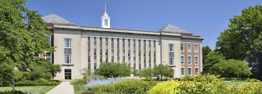 Street side view of the campus of the University of Nebraska in downtown Lincoln.