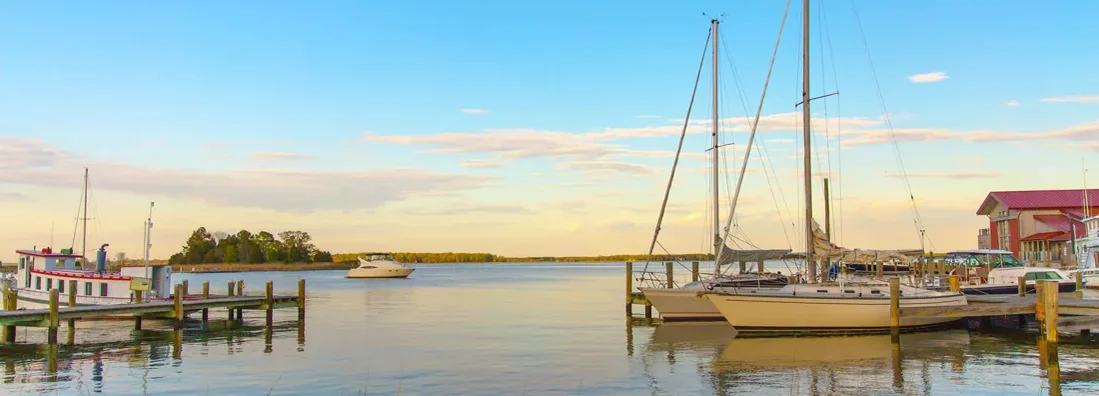 Sunset at Chesapeake Martime Museum in St Michaels Maryland. Find Maryland Boat Insurance.