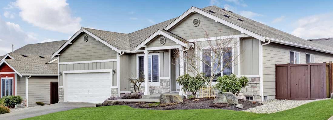 View of house exterior entrance porch with walkway and garage. HO5 Comprehensive Form.