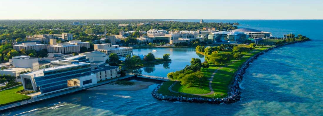 Aerial view of Northwestern University campus.