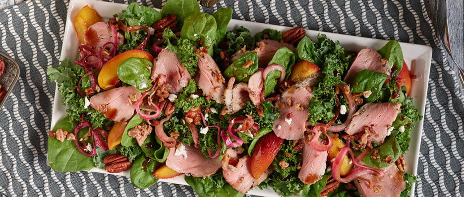 Cracked Pepper Tenderloin Salad with Peaches