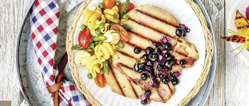 Grilled Smoked Chops with Blueberry-Basil Salsa