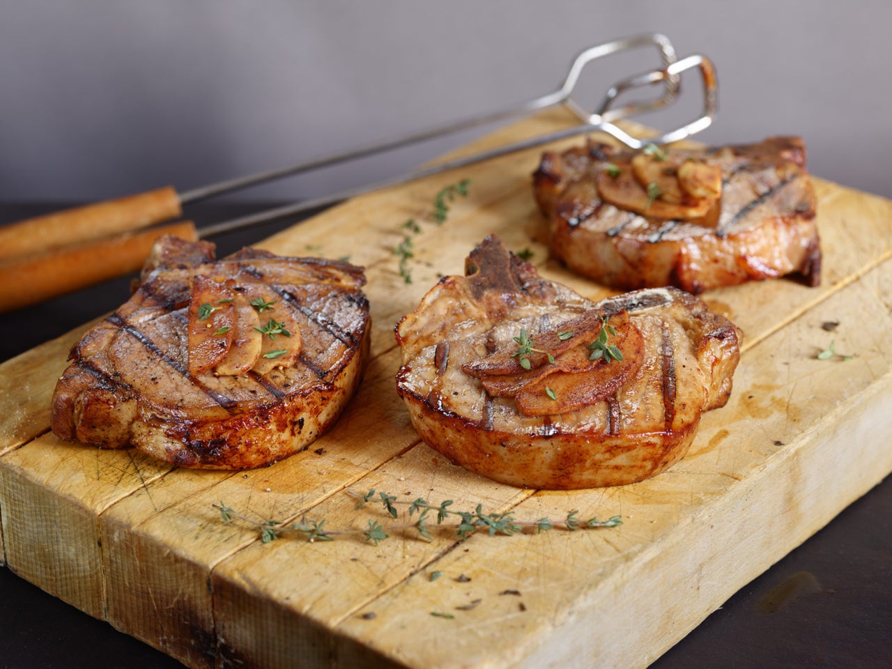 Apple Cider Brined Chops on the Grill with Spiced & Sliced Apples