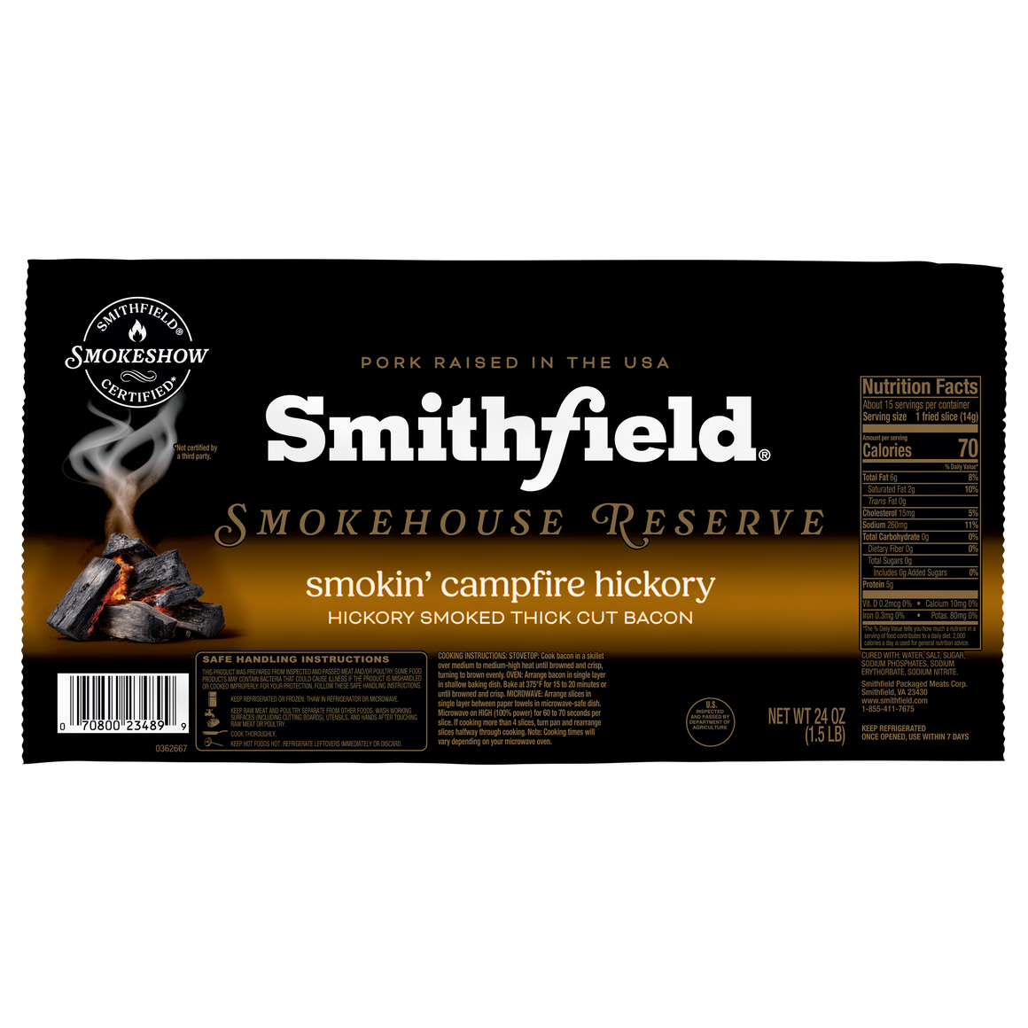Smokehouse Reserve Smokin' Campfire Hickory Thick Cut Bacon