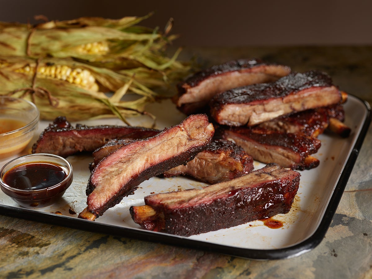 Grilled Ribs with BBQ Rub and Grilled Corn in Husk