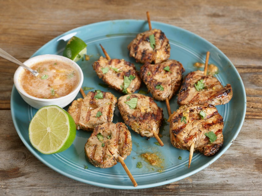 Grilled Pork Skewers with Ginger Lime Dipping Sauce