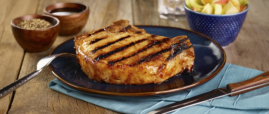 Smoked Maple Miso Pork Chop with Apples, Celery and Mustard
