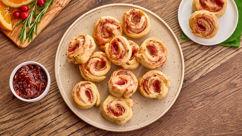 Ham and Swiss Pinwheels with Cranberry-Orange Glaze