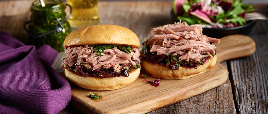 Hearty Pork Butt Sandwiches with Bitter Winter Salad and Salsa Verde