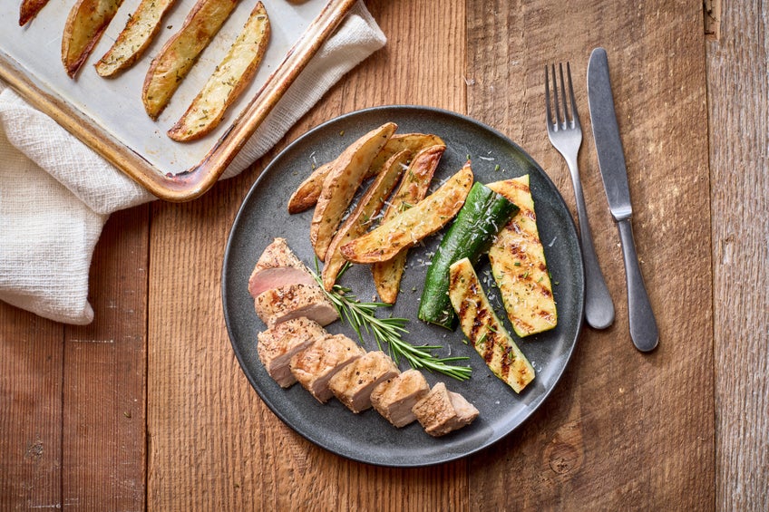 Grilled Pork Tenderloin and Zucchini with Rosemary Oven Fries 