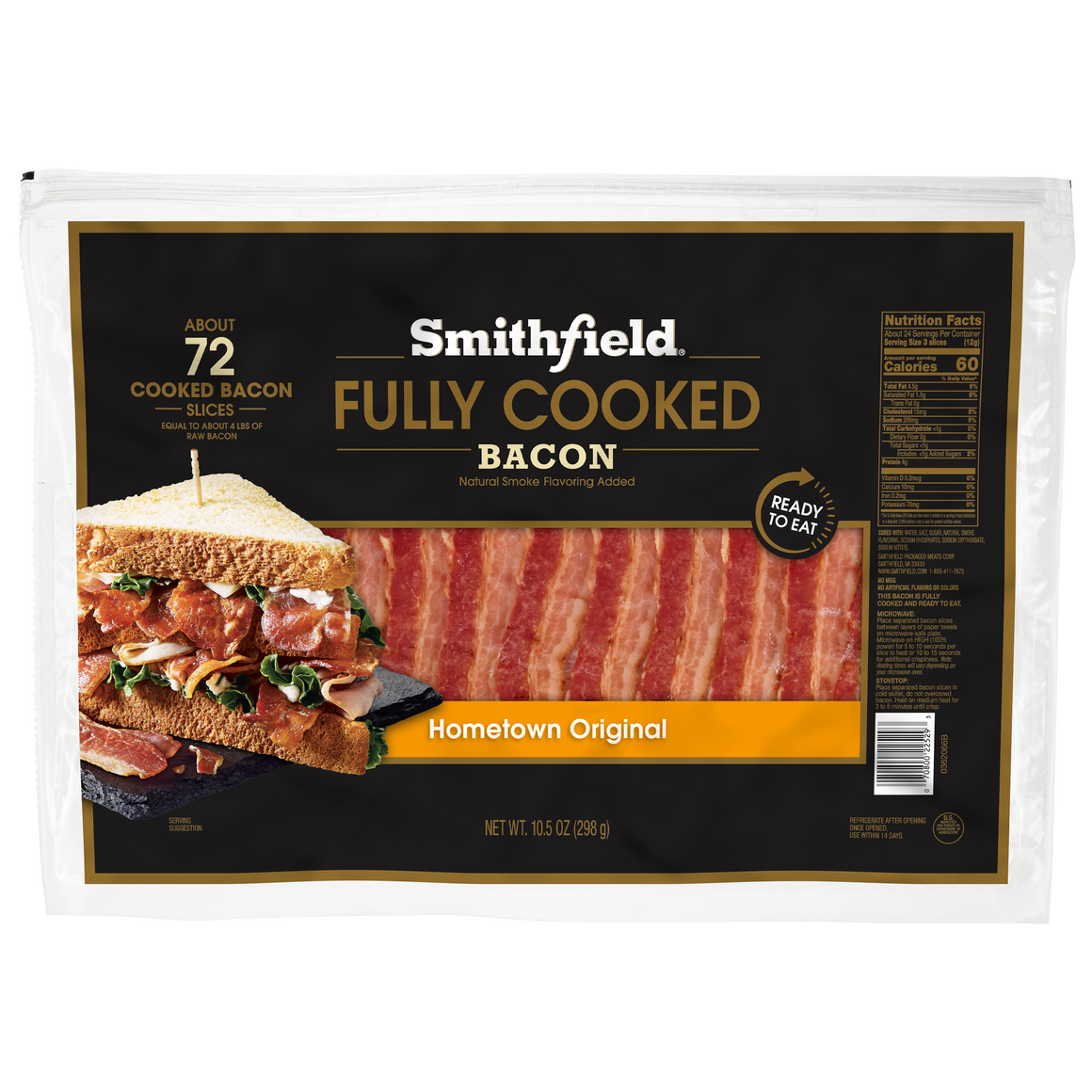Fully Cooked Hometown Original Bacon, 10.5oz *Available at Sam's Club*