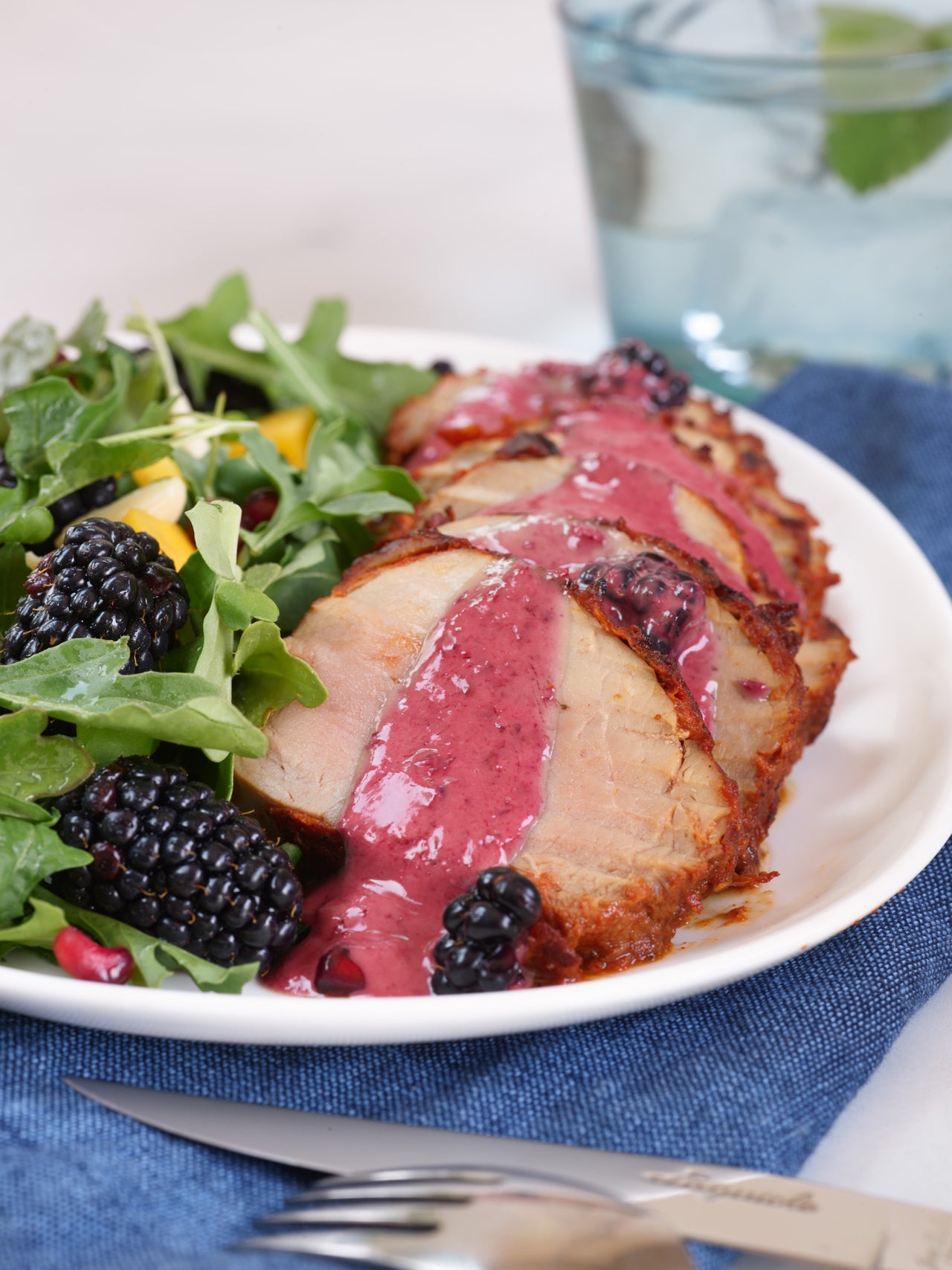 Grilled Pork Tenderloin with Blackberry Sauce and Blackberry Mint Salad