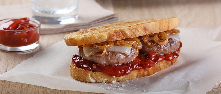 Sausage Patty Melt with Caramelized Onions and Chipotle