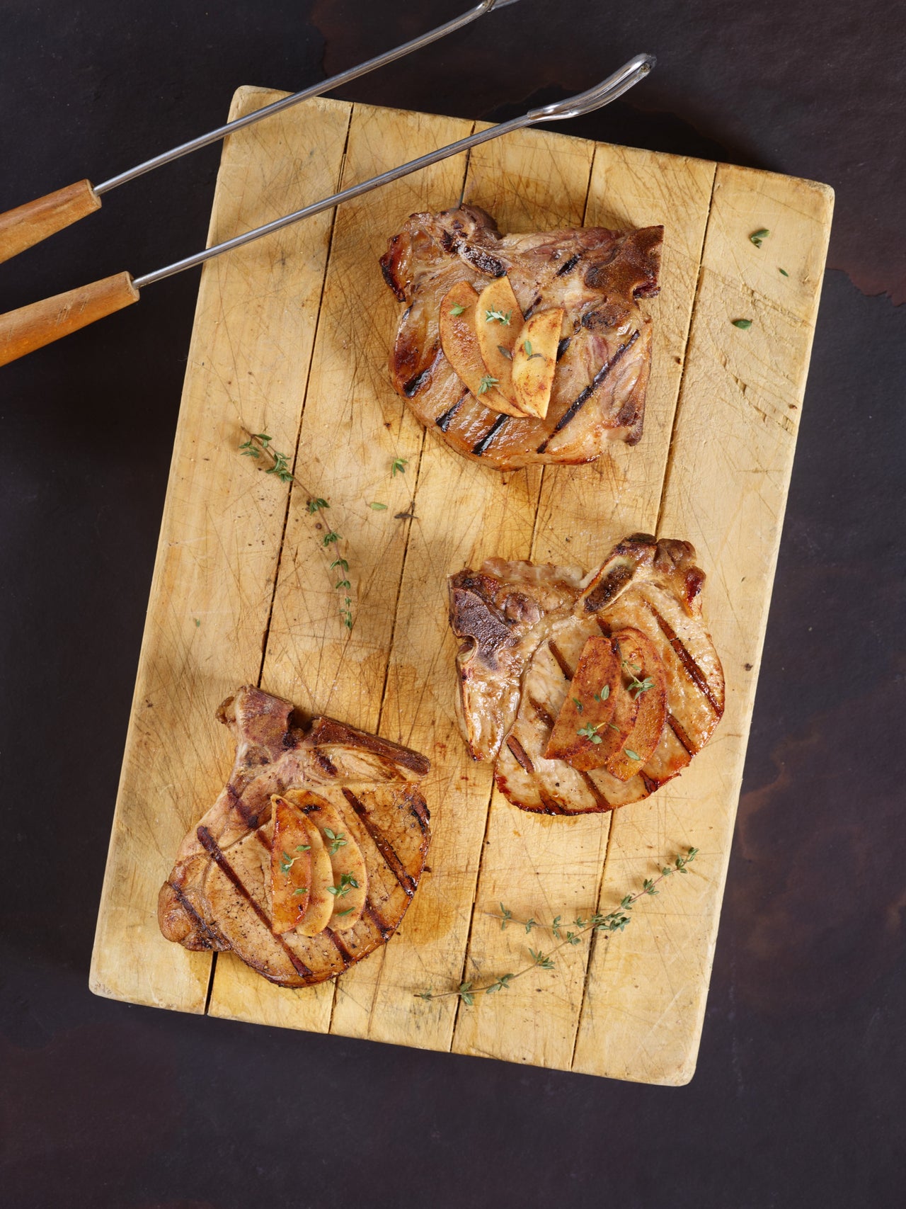 Apple Cider Brined Chops on the Grill with Spiced & Sliced Apples