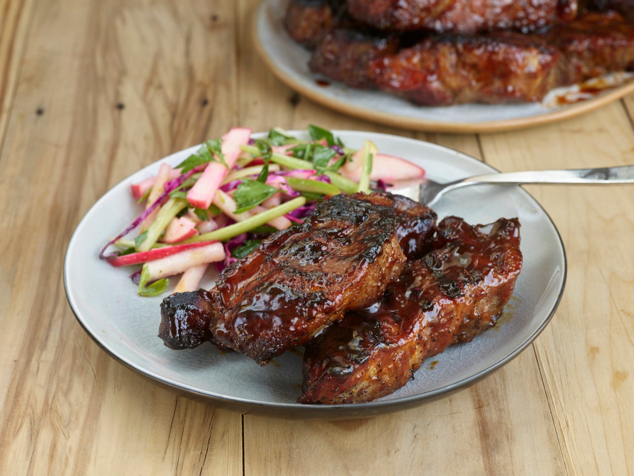 Grilled Country-Style Ribs with Apple & Celery Slaw
