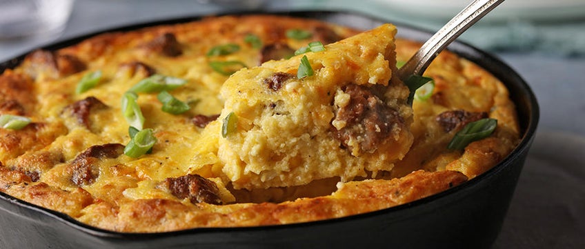 Corn and Sausage Spoonbread with Jalapeño and Cheddar
