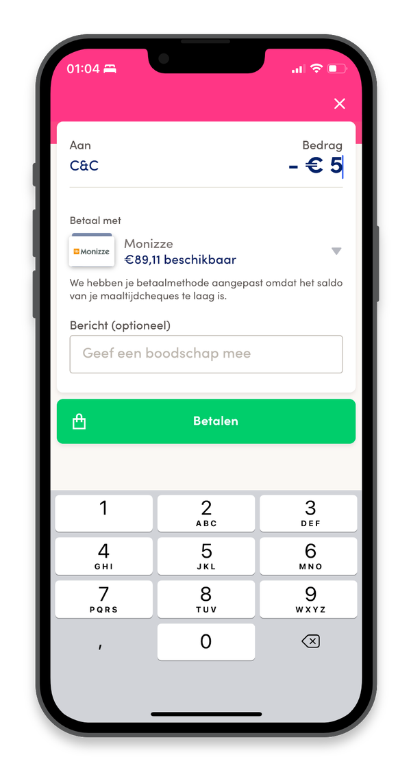 Hoe betaal ik mobiel met mijn maaltijdcheques van Monizze?