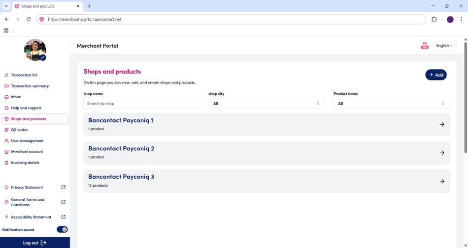 Shop & products section in the merchant portal