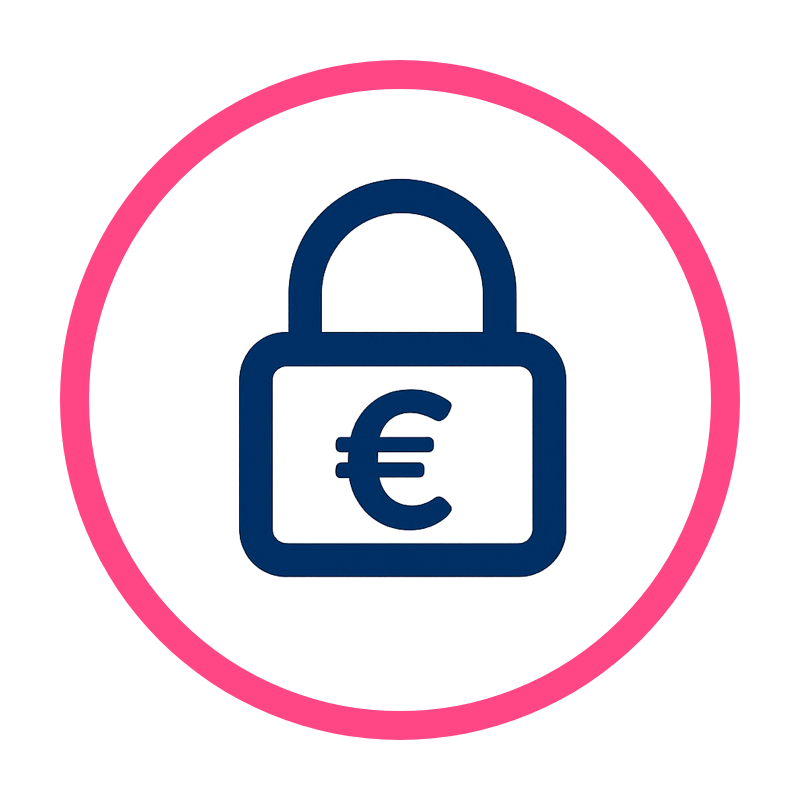 Une serrure bleue et rouge avec un signe de l'euro au milieu