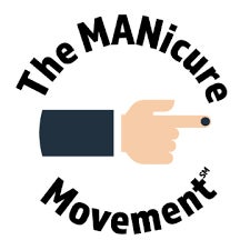 The Manicure Movement logo which is a male hand with one finger nail painted.