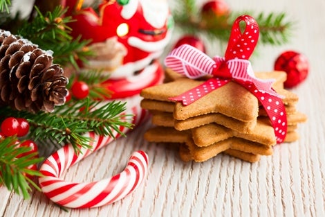 Christmas cane and holiday cookies